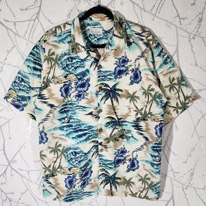 Bill Blass Tropical Beach Print Camp Shirt